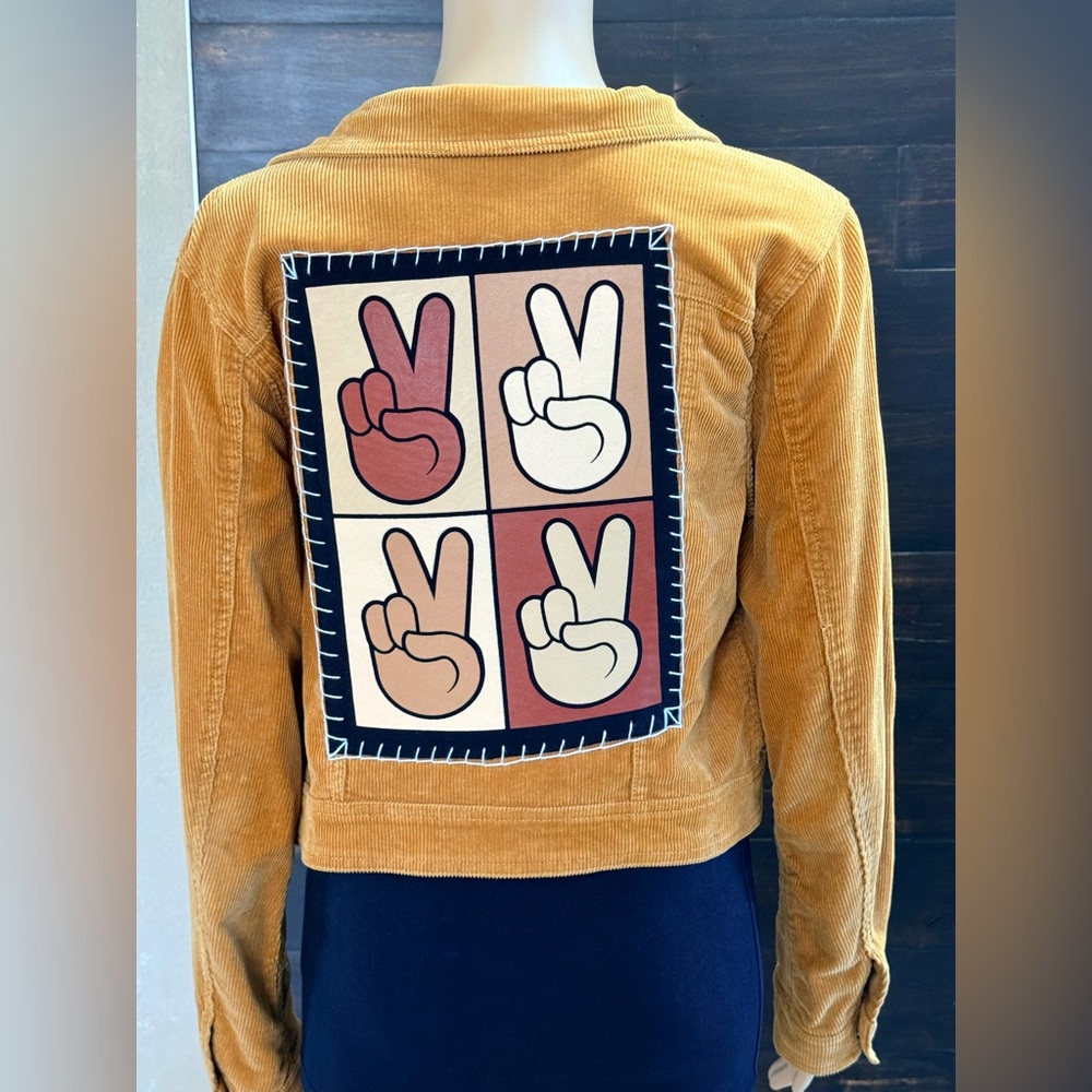 Upcycled Hermosa Peace Gold Corduroy Jacket Size Junior's L